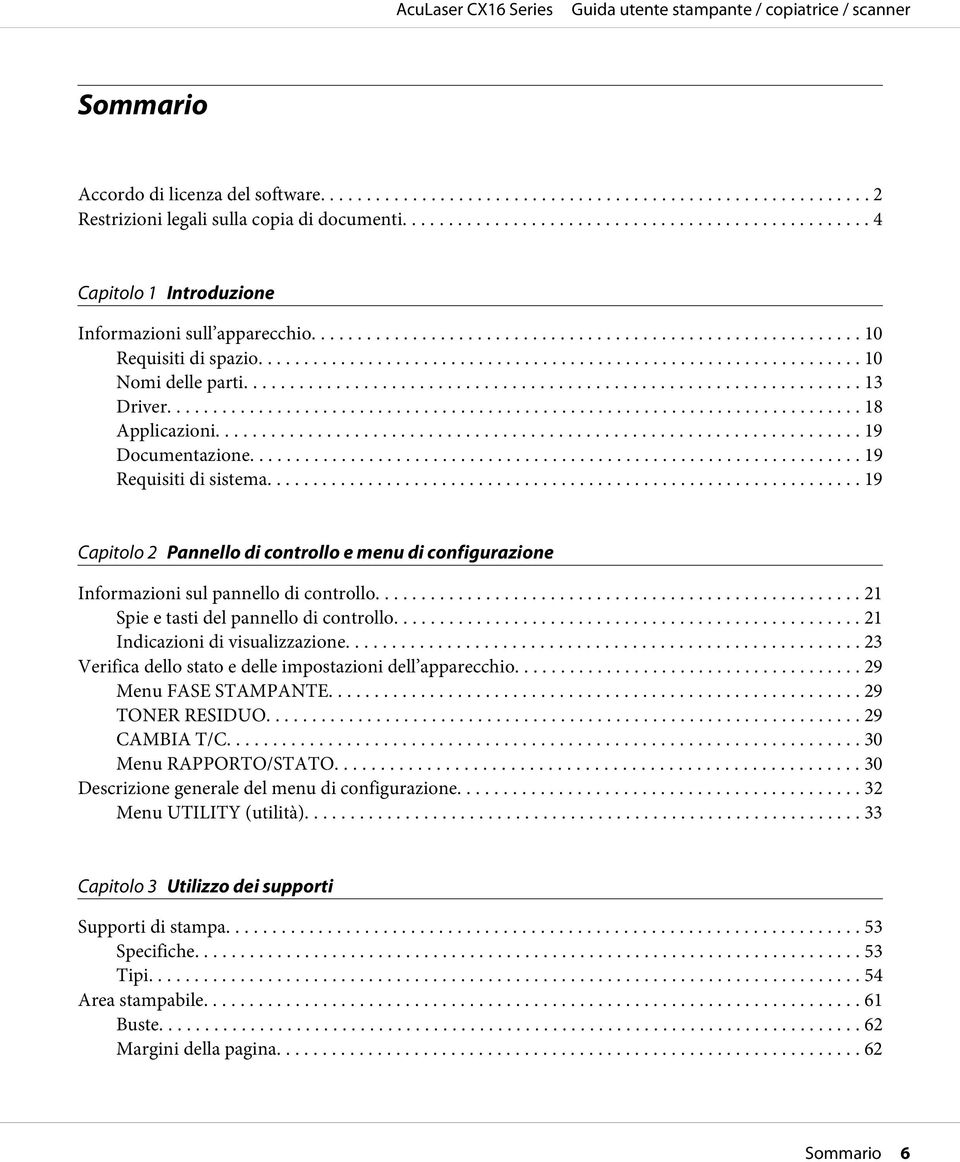 ... 21 Spie e tasti del pannello di controllo.... 21 Indicazioni di visualizzazione.... 23 Verifica dello stato e delle impostazioni dell apparecchio.... 29 Menu FASE STAMPANTE... 29 TONER RESIDUO.