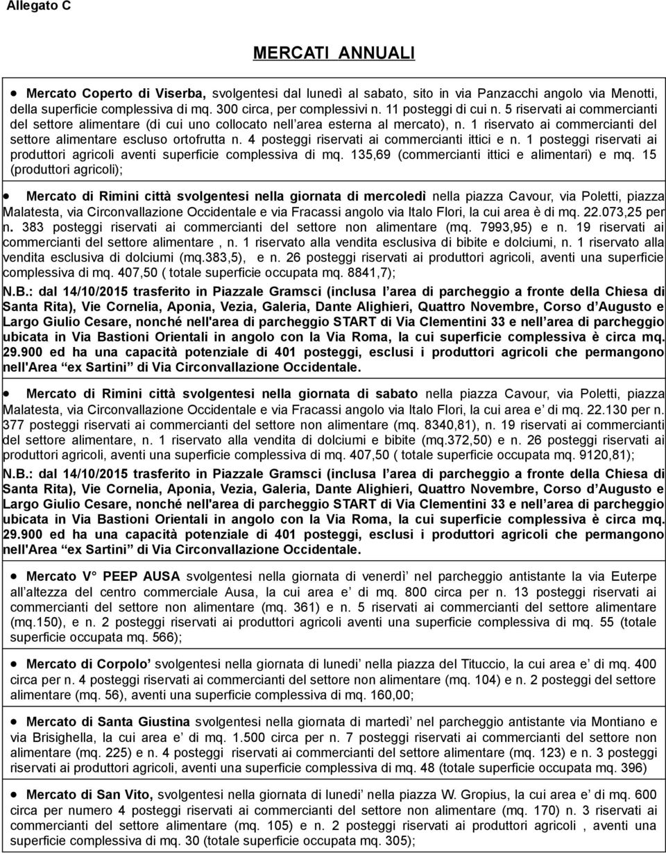 1 riservato ai commercianti del settore alimentare escluso ortofrutta n. 4 posteggi riservati ai commercianti ittici e n.