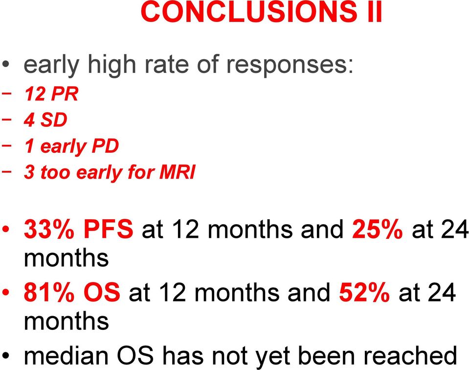 months and 25% at 24 months 81% OS at 12 months