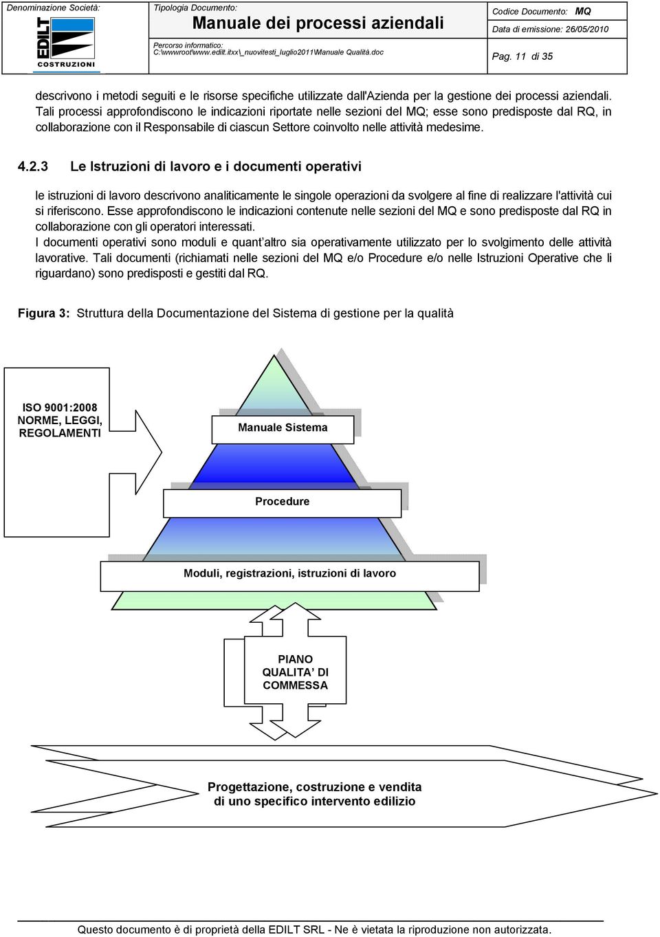 4.2.3 Le Istruzioni di lavoro e i documenti operativi le istruzioni di lavoro descrivono analiticamente le singole operazioni da svolgere al fine di realizzare l'attività cui si riferiscono.