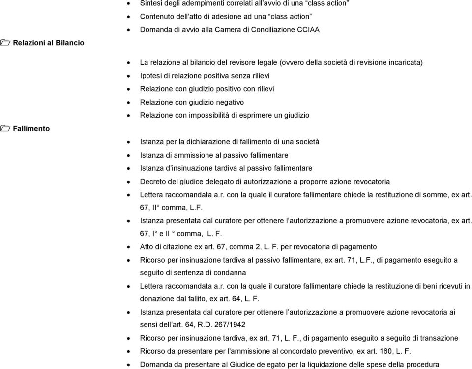 giudizio negativo Relazione con impossibilità di esprimere un giudizio Istanza per la dichiarazione di fallimento di una società Istanza di ammissione al passivo fallimentare Istanza d insinuazione