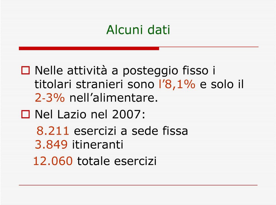 nell alimentare. Nel Lazio nel 2007: 8.