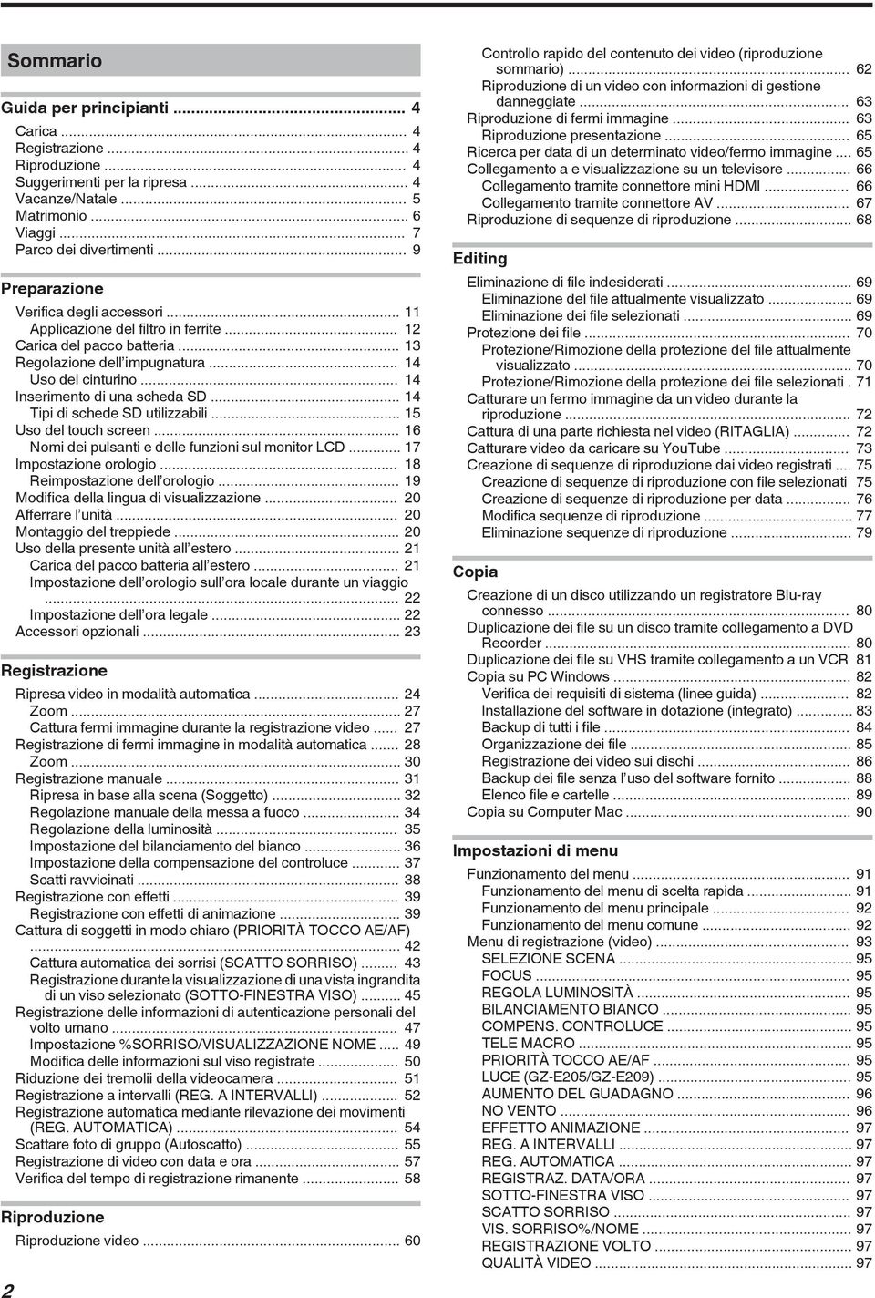 Uso del touch screen 16 Nomi dei pulsanti e delle funzioni sul monitor LCD 17 Impostazione orologio 18 Reimpostazione dell orologio 19 Modifica della lingua di visualizzazione 20 Afferrare l unità 20