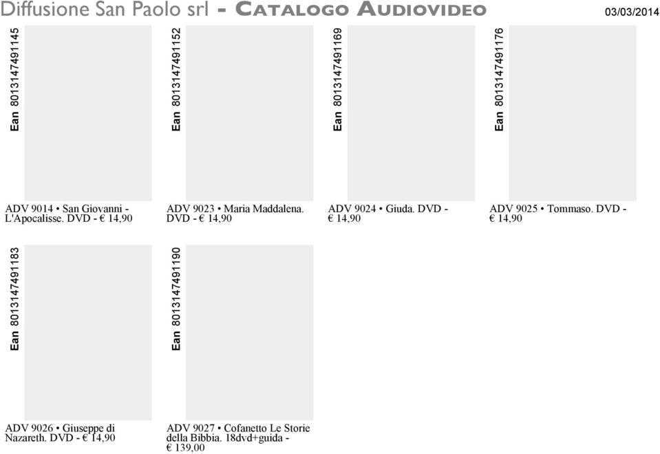 DVD - ADV 9024 Giuda. DVD - ADV 9025 Tommaso.