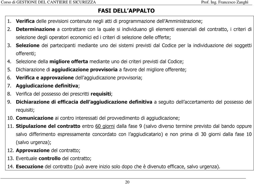 Selezione dei partecipanti mediante uno dei sistemi previsti dal Codice per la individuazione dei soggetti offerenti; 4.