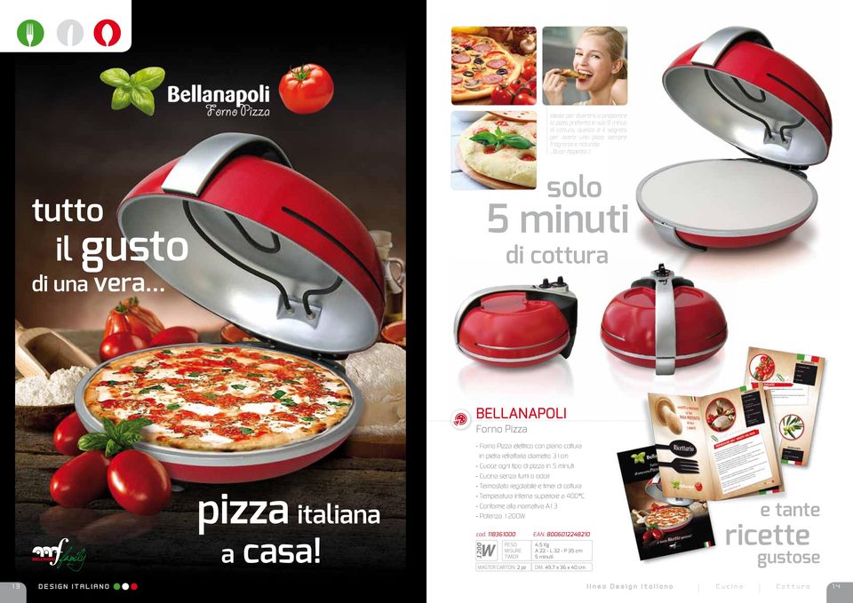 BELLANAPOLI Forno Pizza - Forno Pizza elettrico con piano cottura in pietra refrattaria diametro 31cm - Cuoce ogni tipo di pizza in 5 minuti - Cucina senza fumi o odori - Termostato