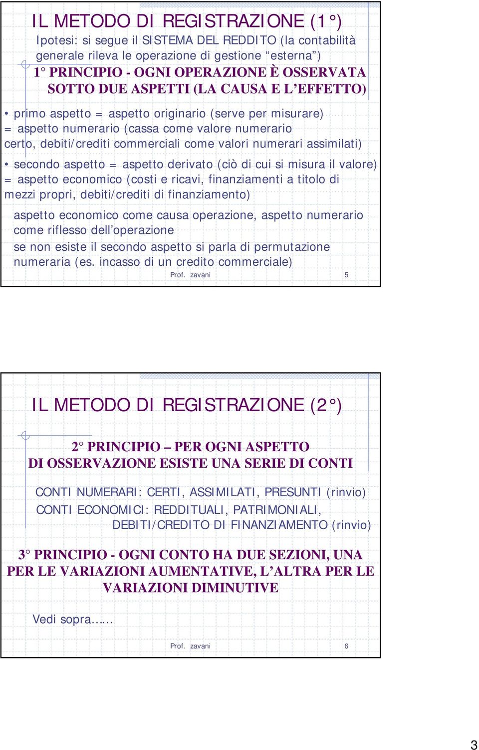 assimilati) secondo aspetto = aspetto derivato (ciò di cui si misura il valore) = aspetto economico (costi e ricavi, finanziamenti a titolo di mezzi propri, debiti/crediti di finanziamento) aspetto