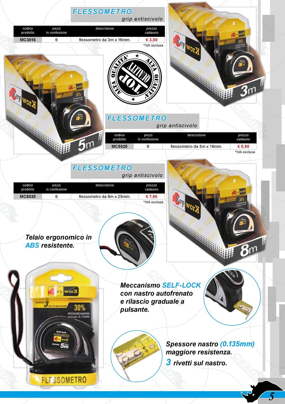 5,90 FLESSOMETRO grip antiscivolo MC8025 6 flessometro da 8m x 25mm.