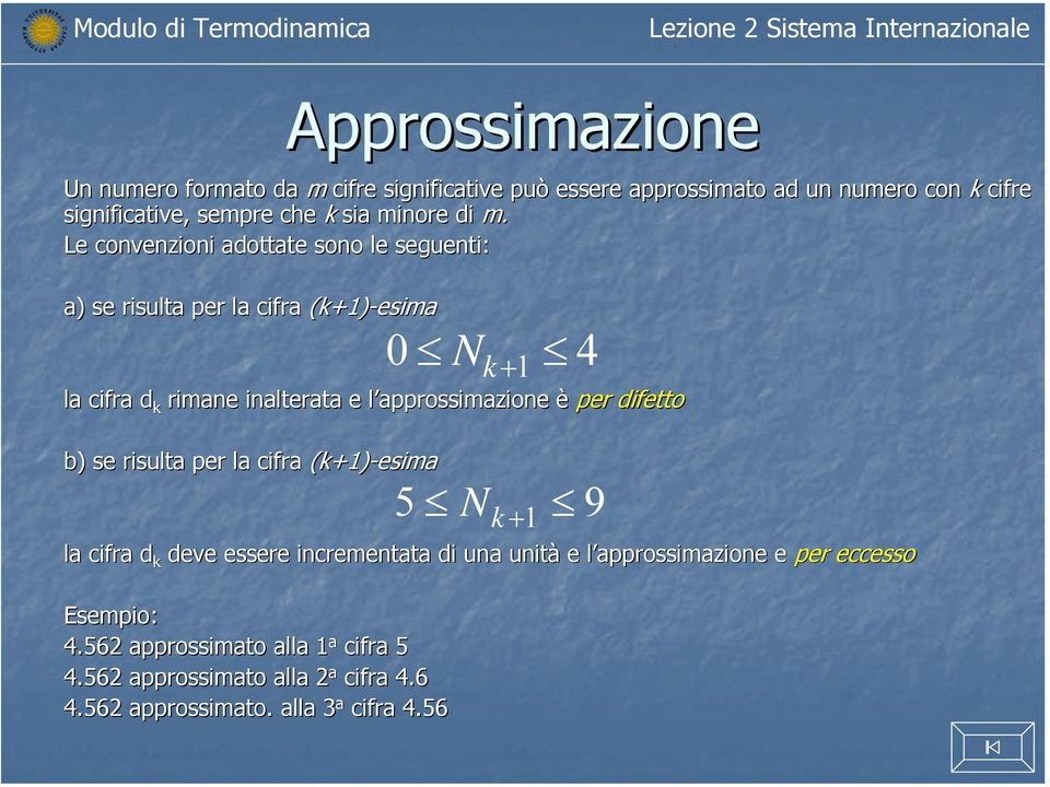 Le convenzioni adottate sono le seguenti: a) se risulta per la cifra (k+1)-esima la cifra d k rimane inalterata e l approssimazione è per