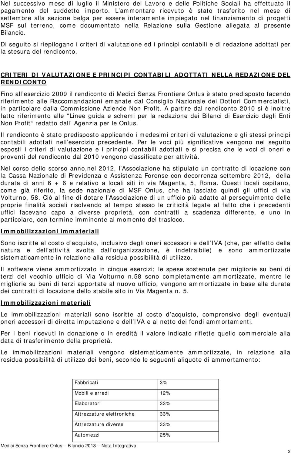 Gestione allegata al presente Bilancio. Di seguito si riepilogano i criteri di valutazione ed i principi contabili e di redazione adottati per la stesura del rendiconto.