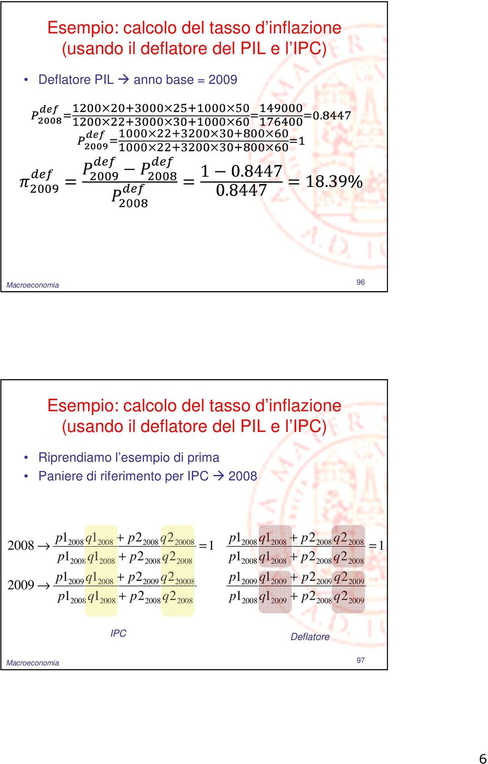 esempio di prima Paniere di riferimento per IPC 2009 p1 p1 p1 p1 2009 q1 q1 q1 q1 p2 p2 p2 p2 2009 q2 q2 q2 q2