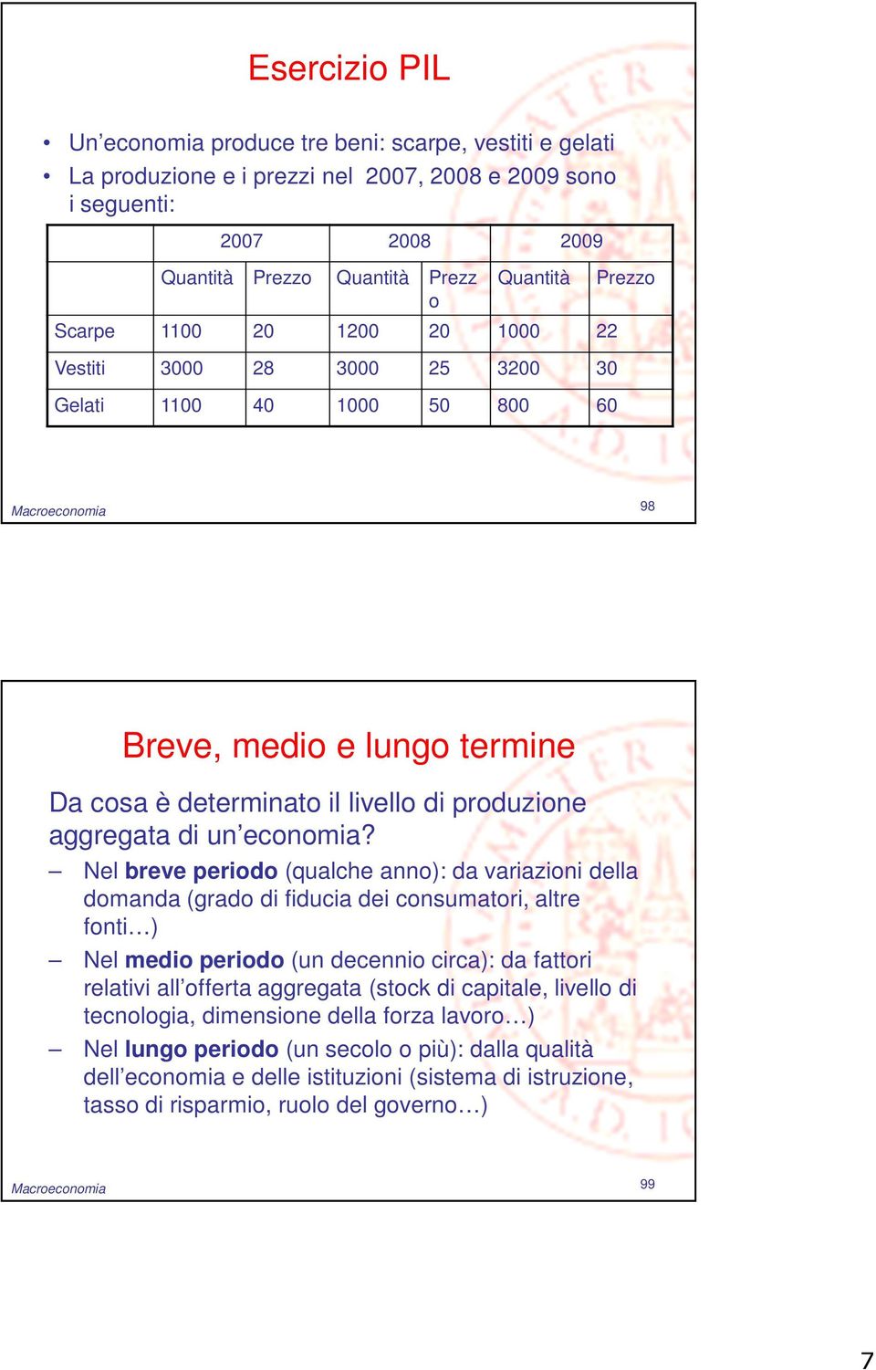 Nel breve periodo (qualche anno): da variazioni della domanda (grado di fiducia dei consumatori, altre fonti ) Nel medio periodo (un decennio circa): da fattori relativi all offerta aggregata (stock