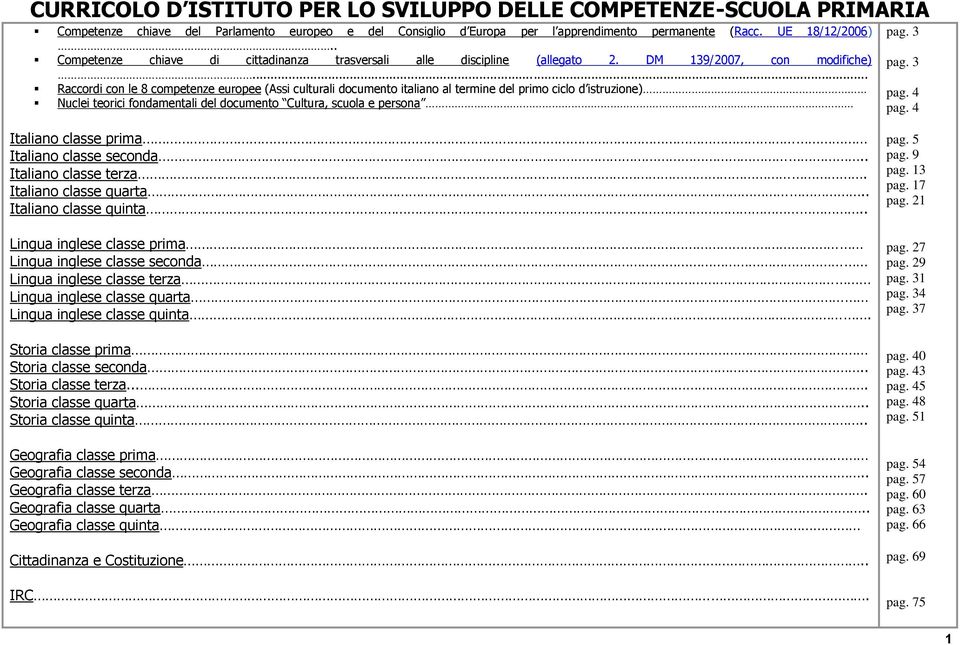 .. Raccordi con le 8 competenze europee (Assi culturali documento italiano al termine del primo ciclo d istruzione) Nuclei teorici fondamentali del documento Cultura, scuola e persona pag. 3 pag.