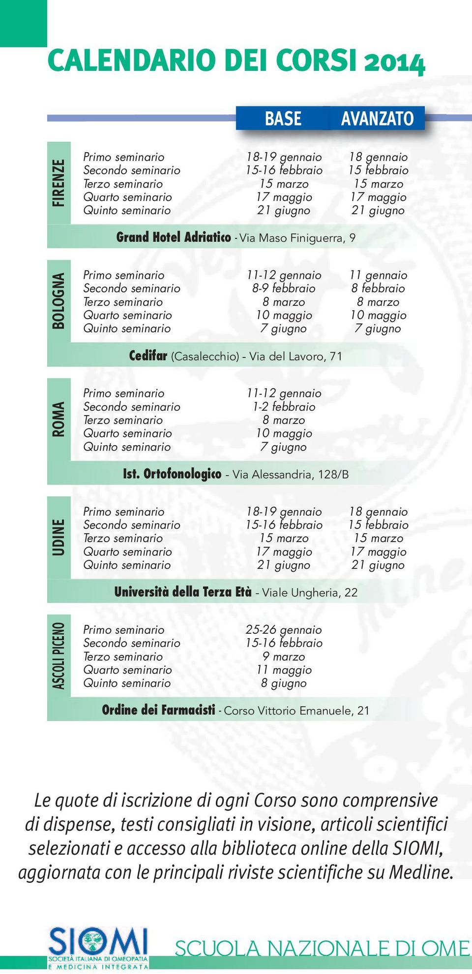 gennaio 8-9 febbraio 8 marzo 10 maggio 7 giugno 11 gennaio 8 febbraio 8 marzo 10 maggio 7 giugno Cedifar (Casalecchio) - Via del Lavoro, 71 ROMA Primo seminario Secondo seminario Terzo seminario