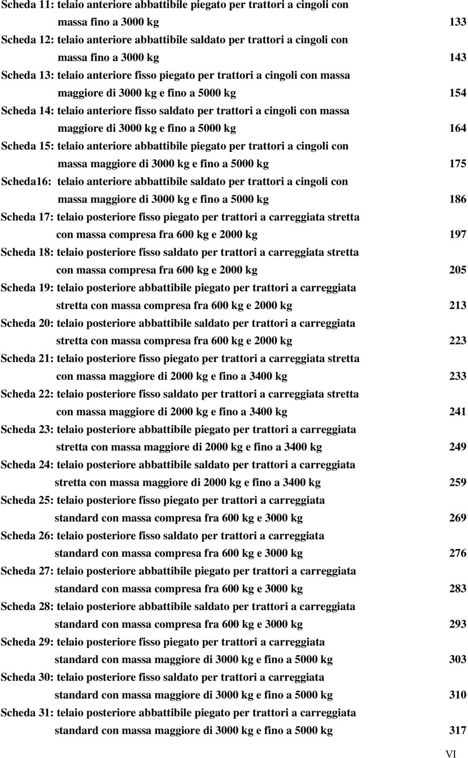 di 3000 kg e fino a 5000 kg 164 Scheda 15: telaio anteriore abbattibile piegato per trattori a cingoli con massa maggiore di 3000 kg e fino a 5000 kg 175 Scheda16: telaio anteriore abbattibile