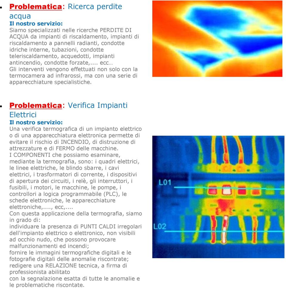 .. ecc Gli interventi vengono effettuati non solo con la termocamera ad infrarossi, ma con una serie di apparecchiature specialistiche.