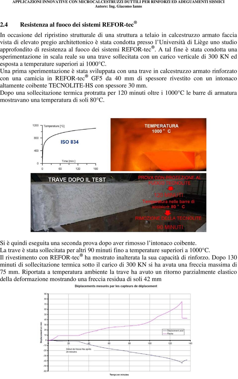 A tal fine è stata condotta una sperimentazione in scala reale su una trave sollecitata con un carico verticale di 300 KN ed esposta a temperature superiori ai 1000 C.