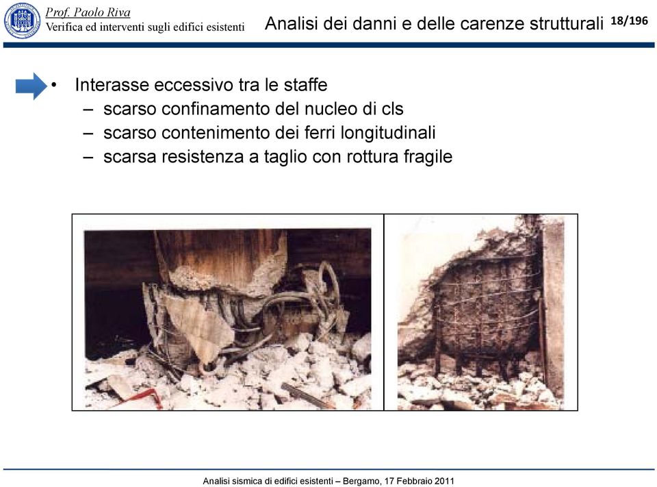 del nucleo di cls scarso contenimento dei ferri