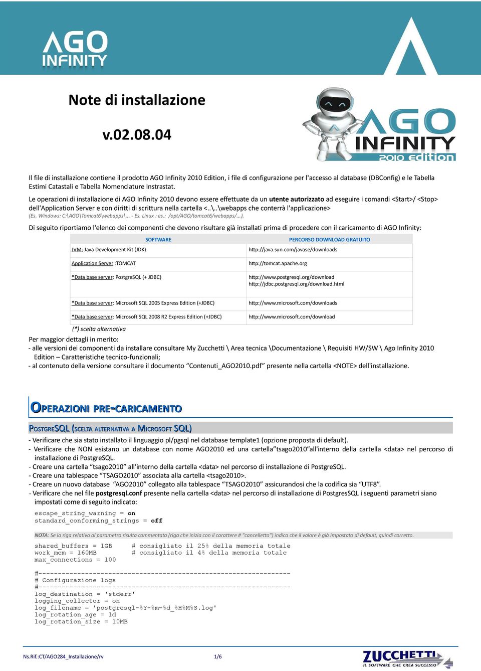 Le operazioni di installazione di AGO Innity 2010 devono essere effettuate da un utente autorizzato ad eseguire i comandi <Start>/ <Stop> dell'application Server e con diritti di scrittura nella