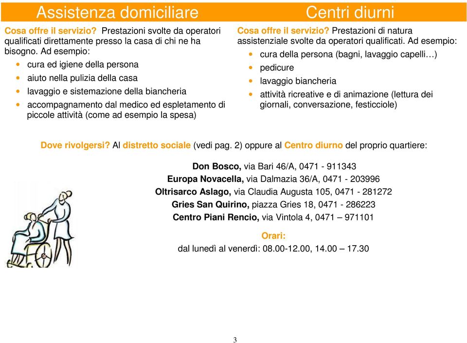 spesa) Centri diurni Cosa offre il servizio? Prestazioni di natura assistenziale svolte da operatori qualificati.