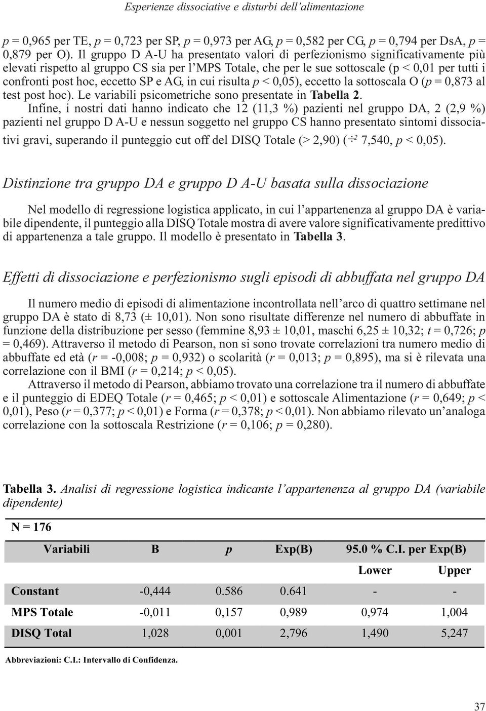 eccetto SP e AG, in cui risulta p < 0,05), eccetto la sottoscala O (p = 0,873 al test post hoc). Le variabili psicometriche sono presentate in Tabella 2.