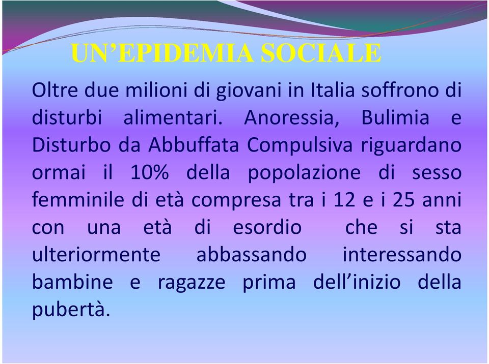 popolazione di sesso femminile di età compresa tra i 12 e i 25 anni con una età di esordio