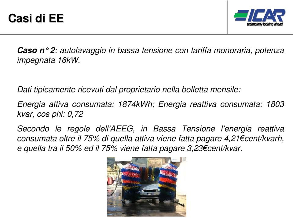 reattiva consumata: 1803 kvar, cos phi: 0,72 Secondo le regole dell AEEG, in Bassa Tensione l energia reattiva