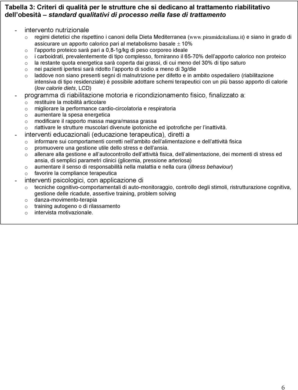 it) e siano in grado di assicurare un apporto calorico pari al metabolismo basale ± 10% o l apporto proteico sarà pari a 0,8-1g/kg di peso corporeo ideale o i carboidrati, prevalentemente di tipo