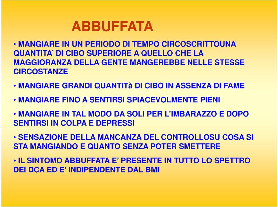 PIENI MANGIARE IN TAL MODO DA SOLI PER L IMBARAZZO E DOPO SENTIRSI IN COLPA E DEPRESSI SENSAZIONE DELLA MANCANZA DEL CONTROLLOSU