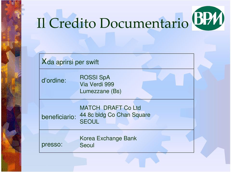 beneficiario: MATCH DRAFT Co Ltd 44 8c