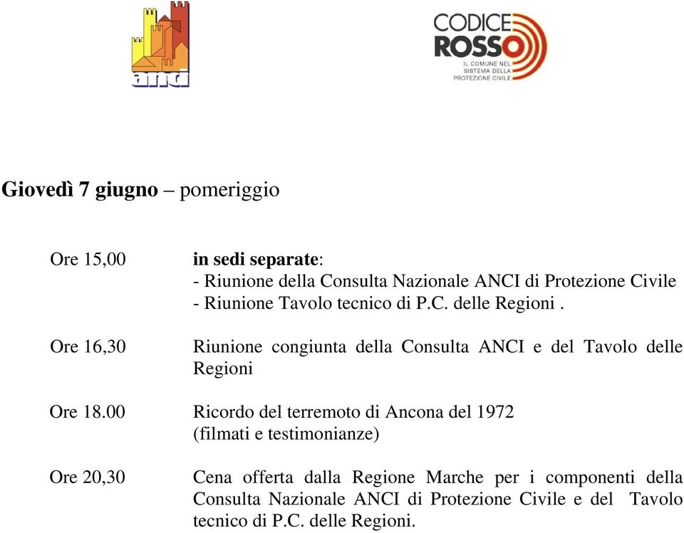 Riunione congiunta della Consulta ANCI e del Tavolo delle Regioni Ore 18.