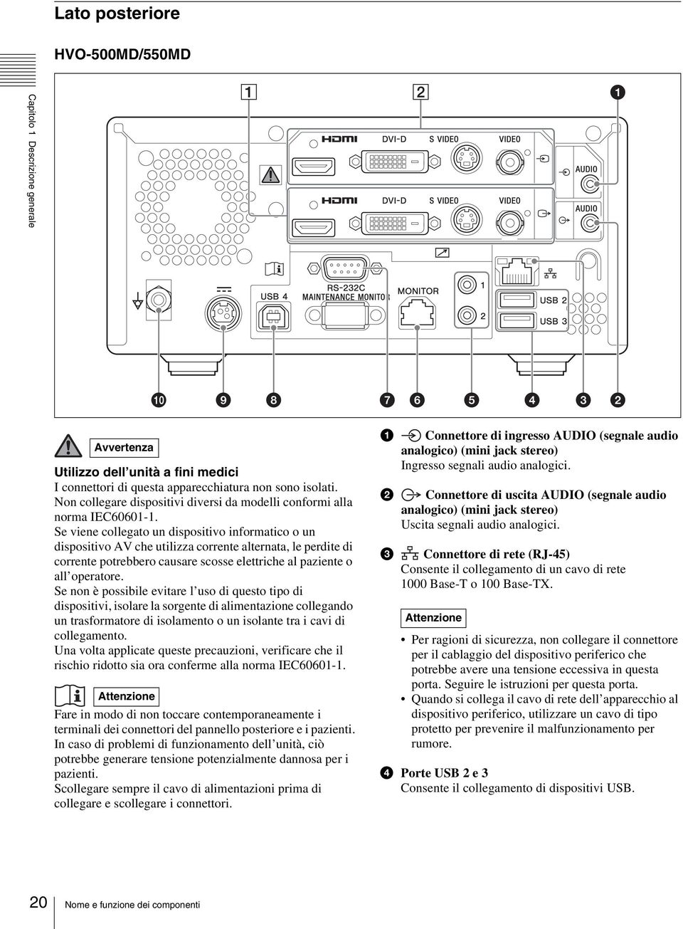 Se viene collegato un dispositivo informatico o un dispositivo AV che utilizza corrente alternata, le perdite di corrente potrebbero causare scosse elettriche al paziente o all operatore.