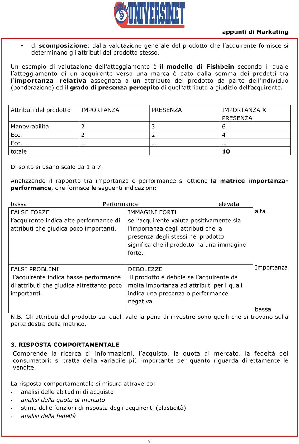 assegnata a un attributo del prodotto da parte dell individuo (ponderazione) ed il grado di presenza percepito di quell attributo a giudizio dell acquirente.