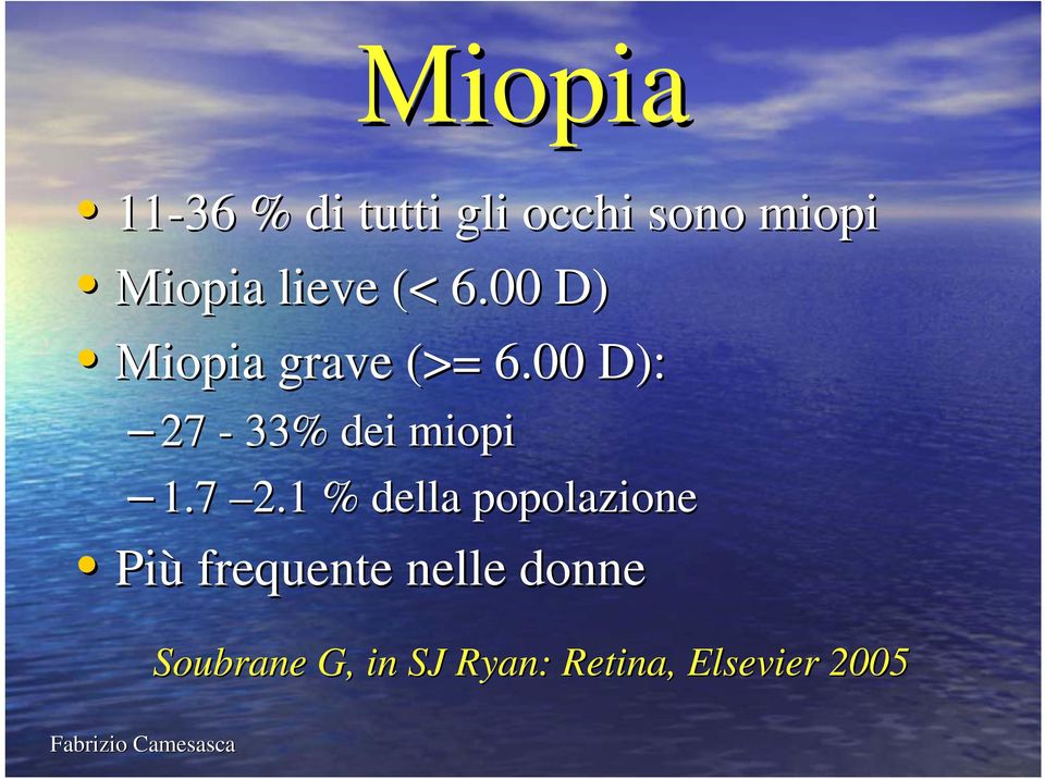 00 D): 27-33% dei miopi 1.7 2.