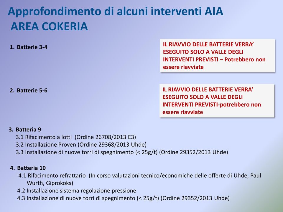 2 Installazione Proven (Ordine 29368/2013 Uhde) 3.3 Installazione di nuove torri di spegnimento (< 25g/t) (Ordine 29352/2013 Uhde) 4. Batteria 10 4.