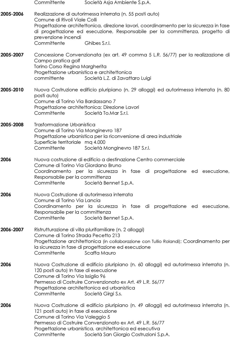 Ghibes S.r.l. 2005-2007 Concessione Convenzionata (ex art. 49 comma 5 L.R.