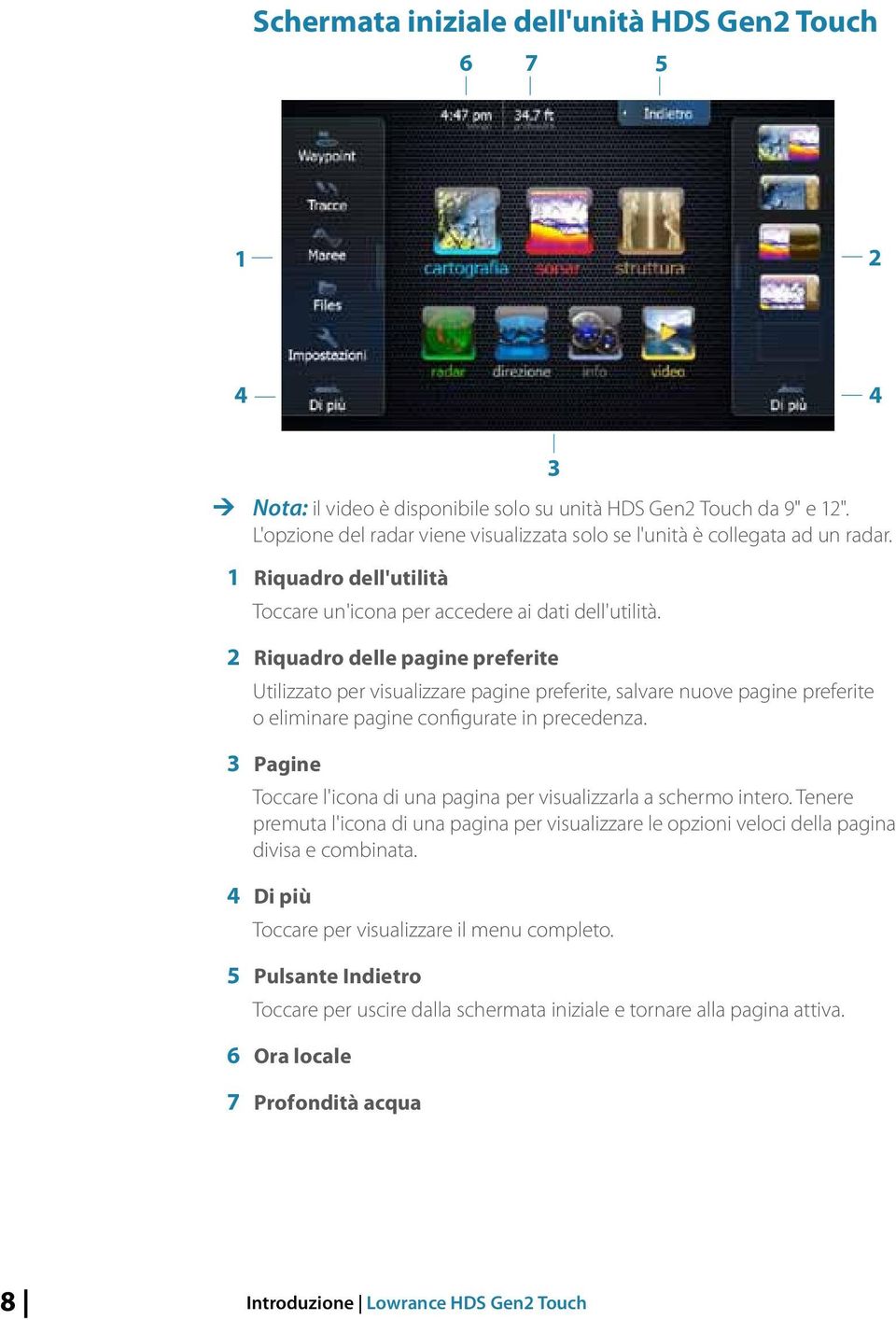 2 Riquadro delle pagine preferite Utilizzato per visualizzare pagine preferite, salvare nuove pagine preferite o eliminare pagine configurate in precedenza.