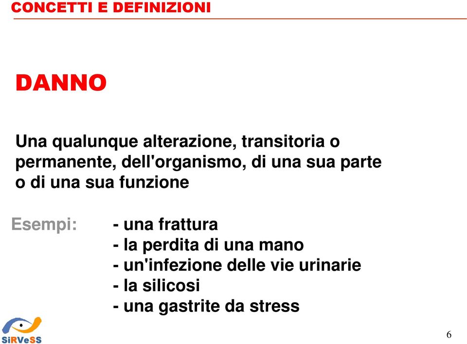 Esempi: - una frattura - la perdita di una mano -