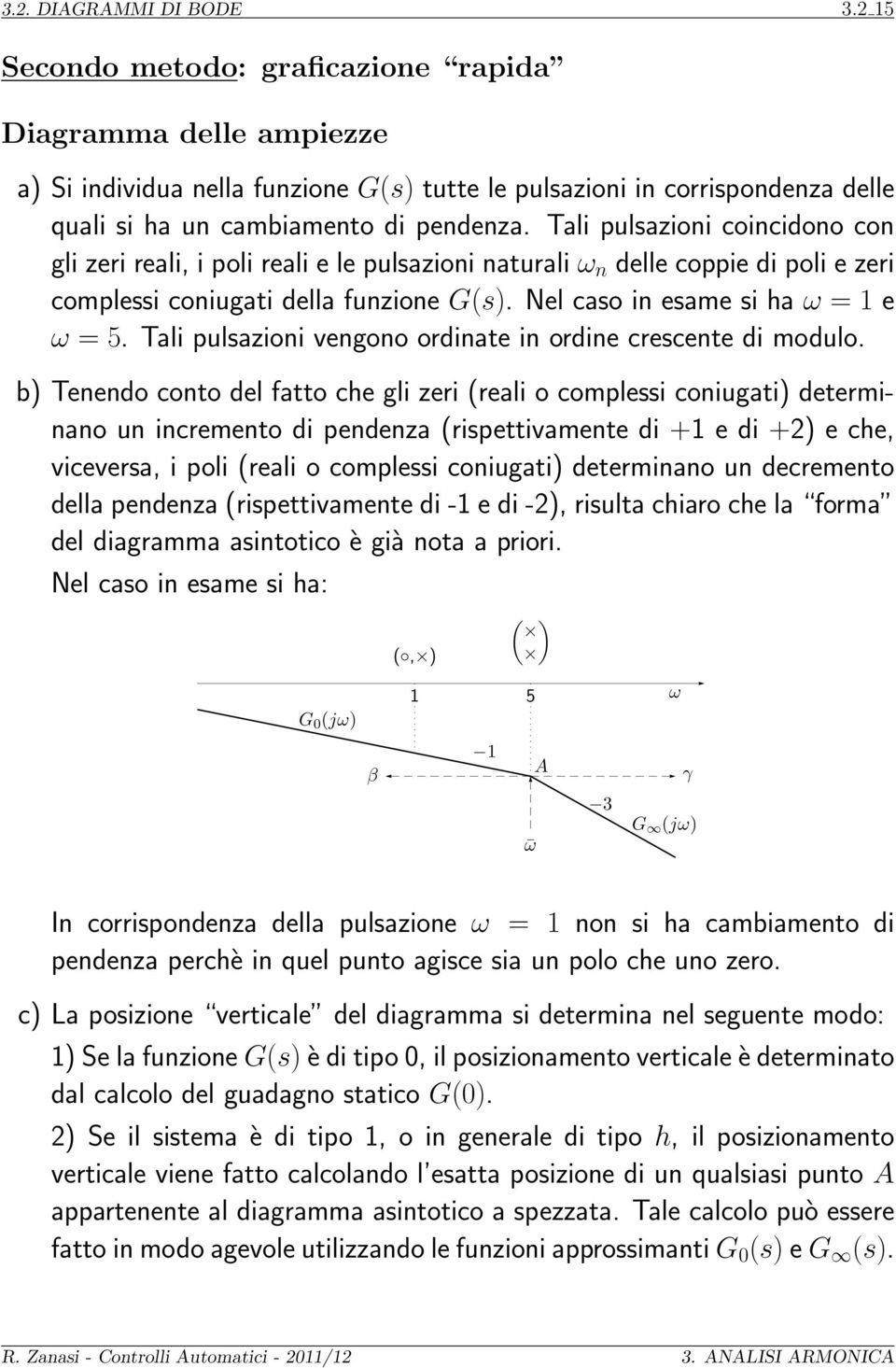 Tali pulsazioni coincidono con gli zeri reali, i poli reali e le pulsazioni naturali ω n delle coppie di poli e zeri complessi coniugati della funzione G(s). Nel caso in esame si ha ω = e ω = 5.