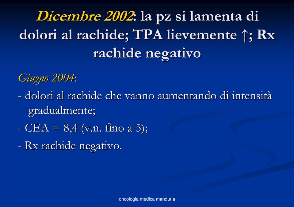 dolori al rachide che vanno aumentando di intensità