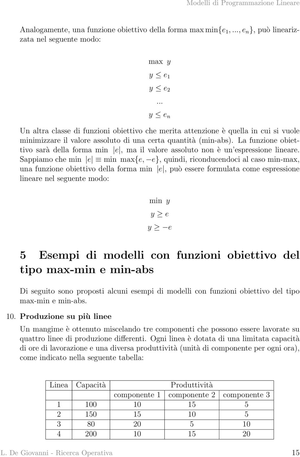 La funzione obiettivo sarà della forma min e, ma il valore assoluto non è un espressione lineare.