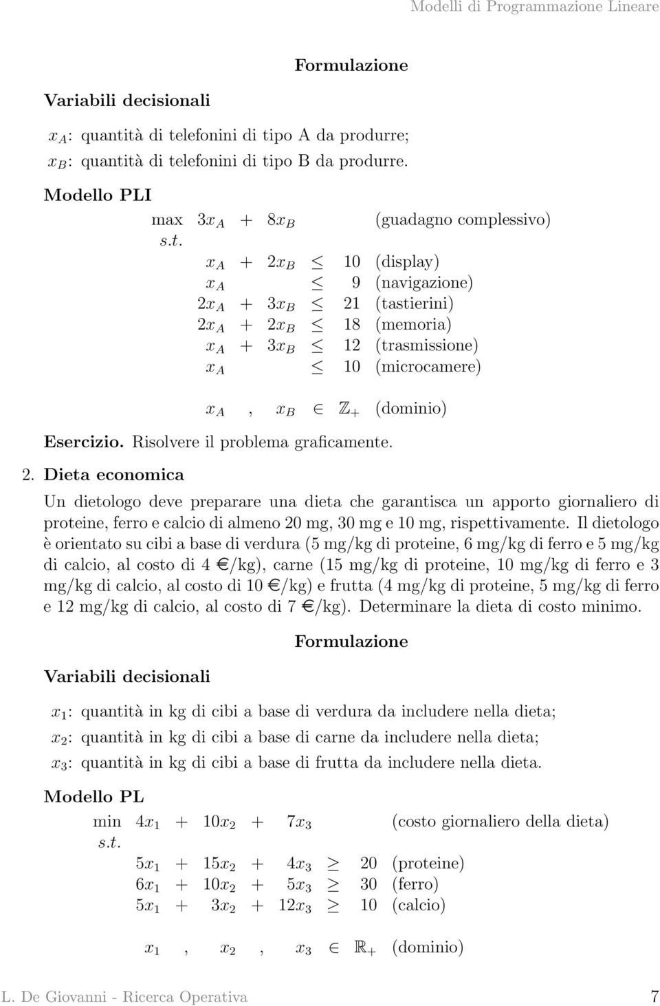 A, x B Z + (dominio) Esercizio. Risolvere il problema graficamente. 2.