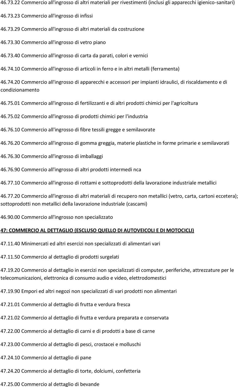 10 Commercio all'ingrosso di articoli in ferro e in altri metalli (ferramenta) 46.74.