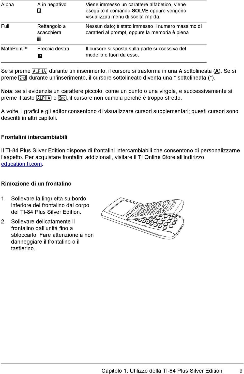 Se si preme ƒ durante un inserimento, il cursore si trasforma in una A sottolineata (A). Se si preme y durante un inserimento, il cursore sottolineato diventa una # sottolineata (#).