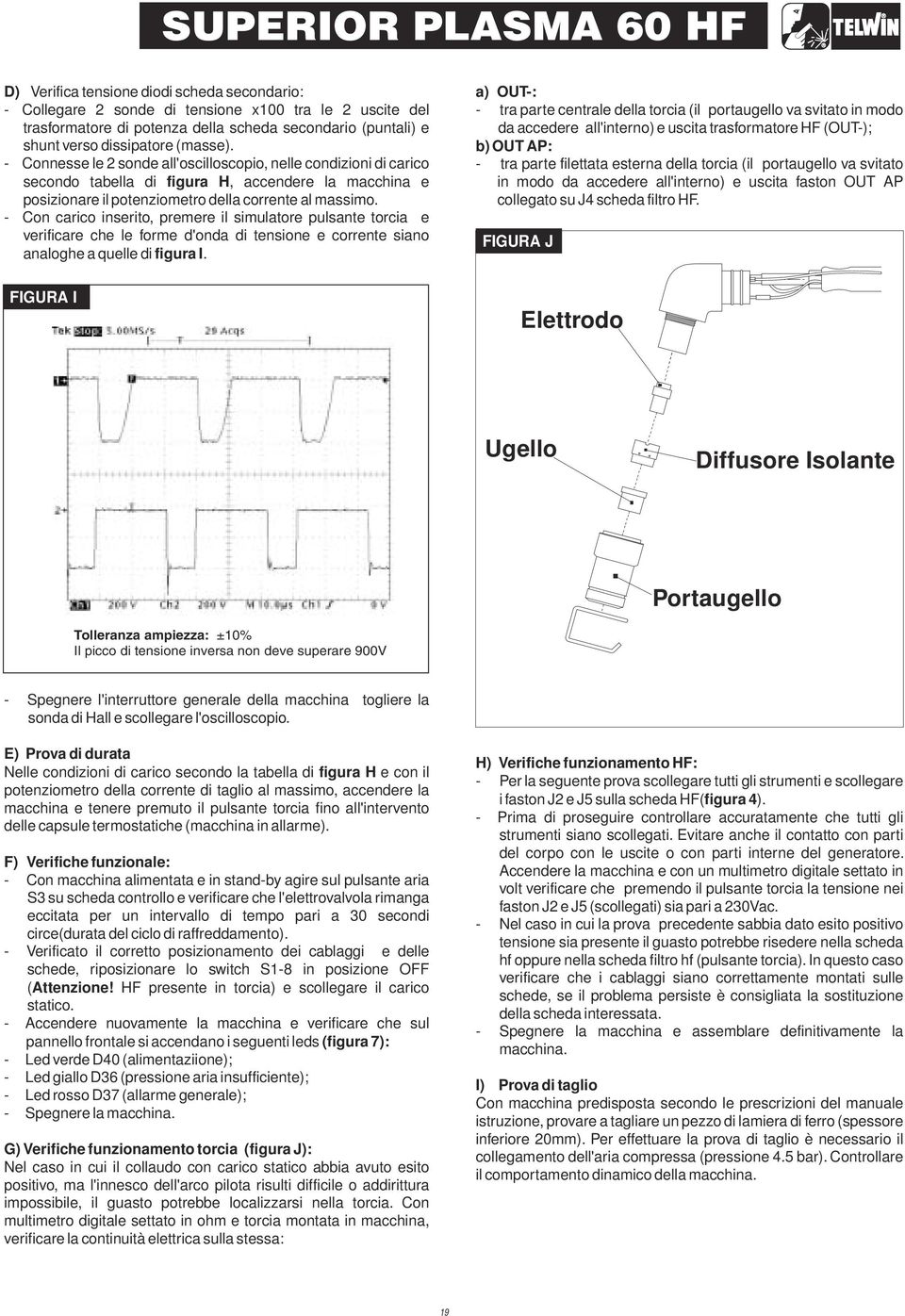 - Con carico inserito, premere il simulatore pulsante torcia e verificare che le forme d'onda di tensione e corrente siano analoghe a quelle di figura I.