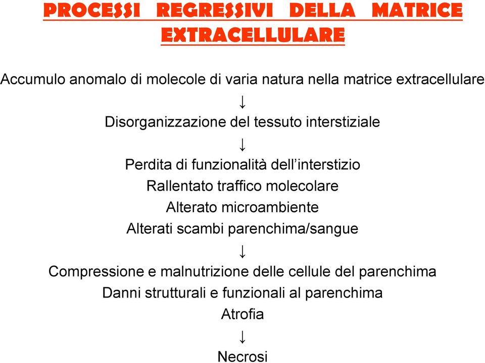 interstizio Rallentato traffico molecolare Alterato microambiente Alterati scambi parenchima/sangue