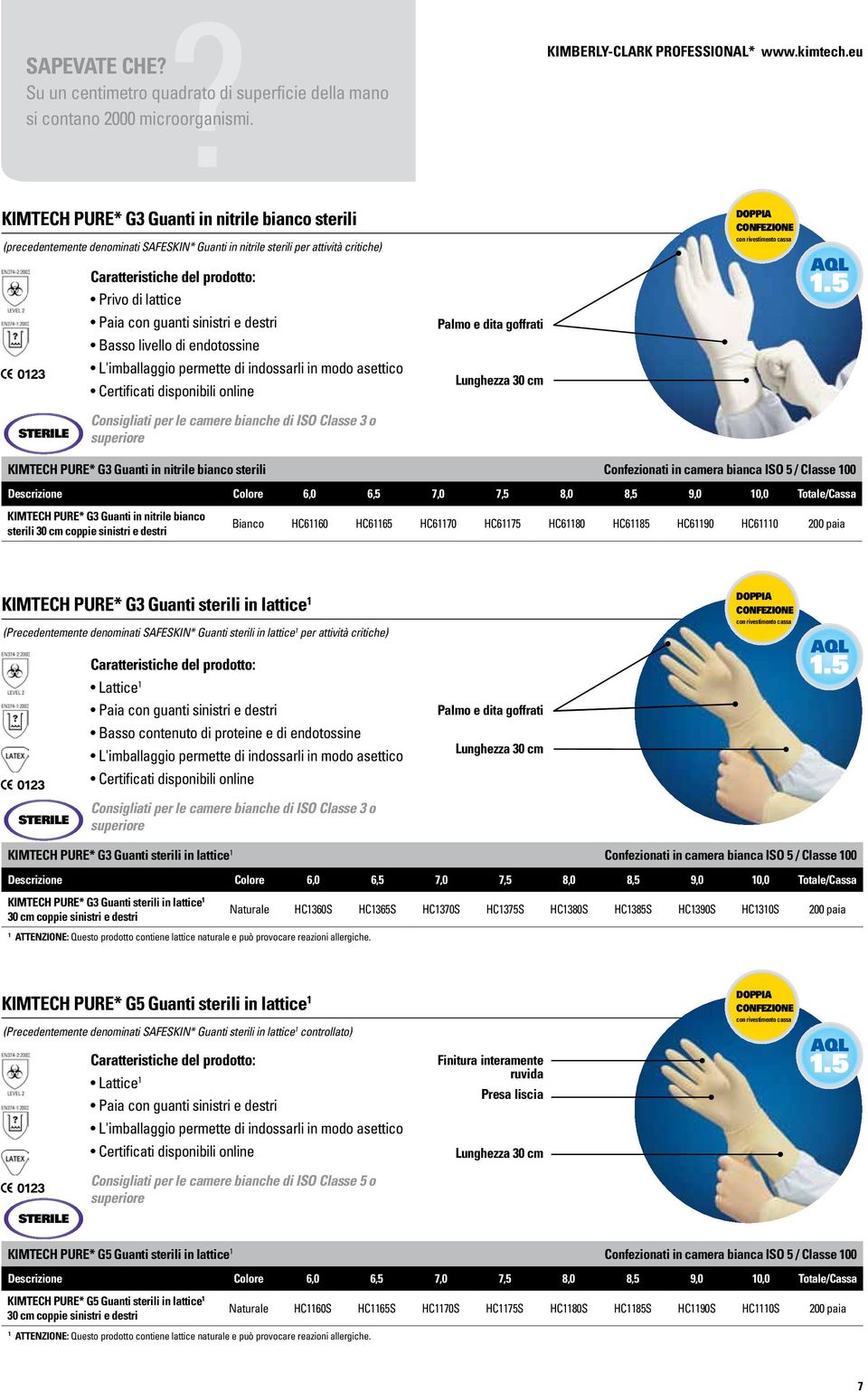 Paia con guanti sinistri e destri Basso livello di endotossine L'imballaggio permette di indossarli in modo asettico Certificati disponibili online Palmo e dita goffrati Lunghezza 30 cm STERILE