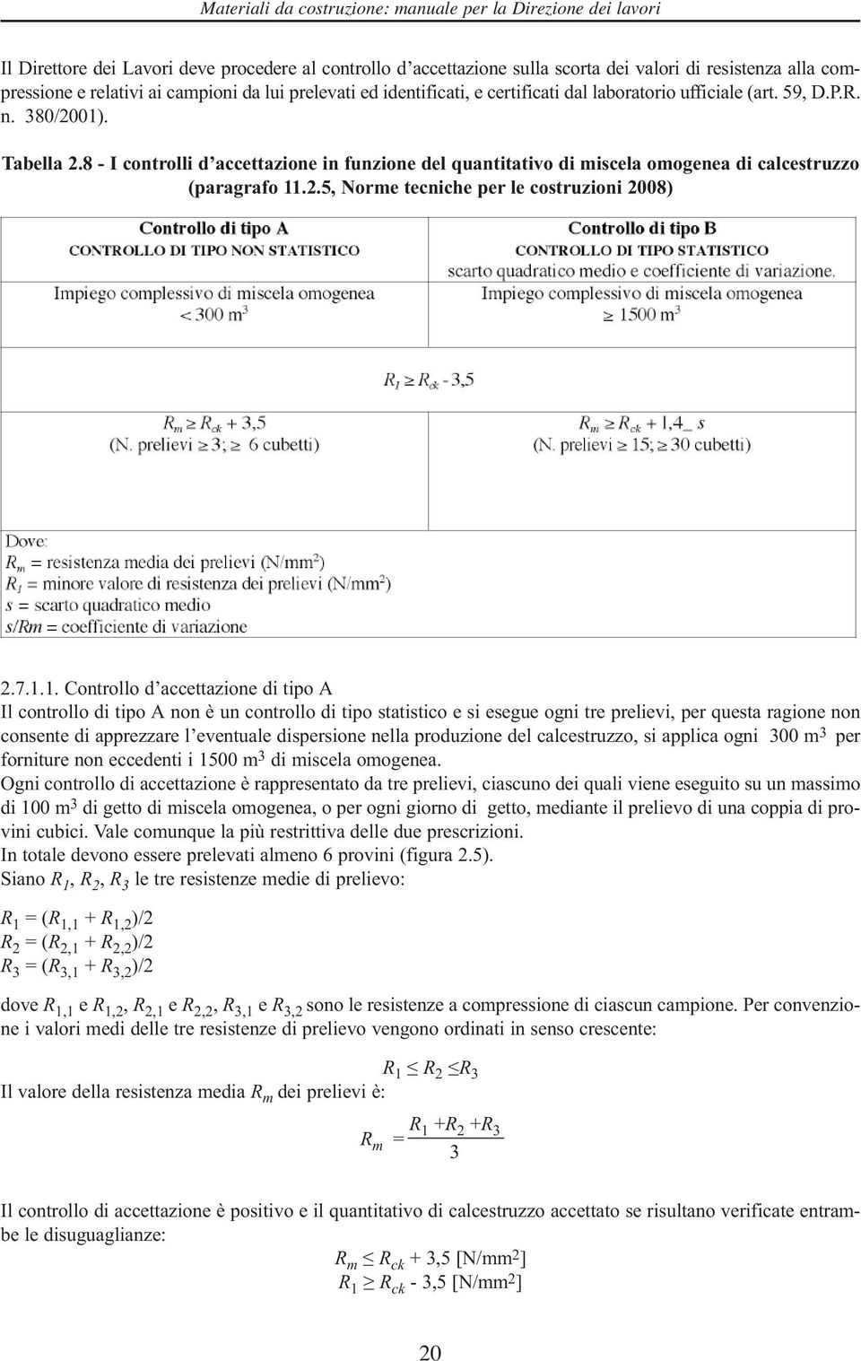 7.1.1. Controllo d accettazione di tipo A Il controllo di tipo A non è un controllo di tipo statistico e si esegue ogni tre prelievi, per questa ragione non consente di apprezzare l eventuale