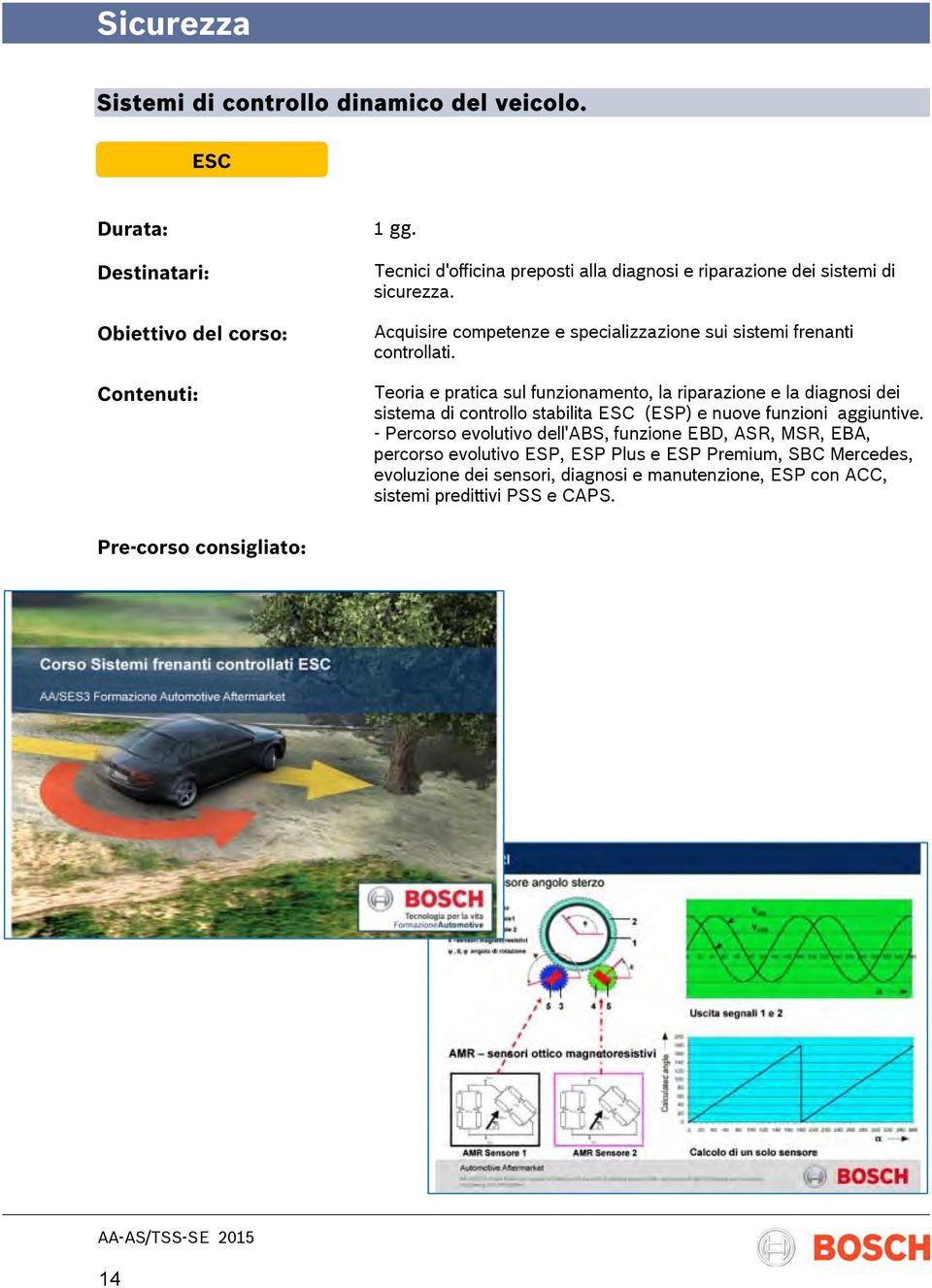 Teoria e pratica sul funzionamento, la riparazione e la diagnosi dei sistema di controllo stabilita ESC (ESP) e nuove funzioni aggiuntive.