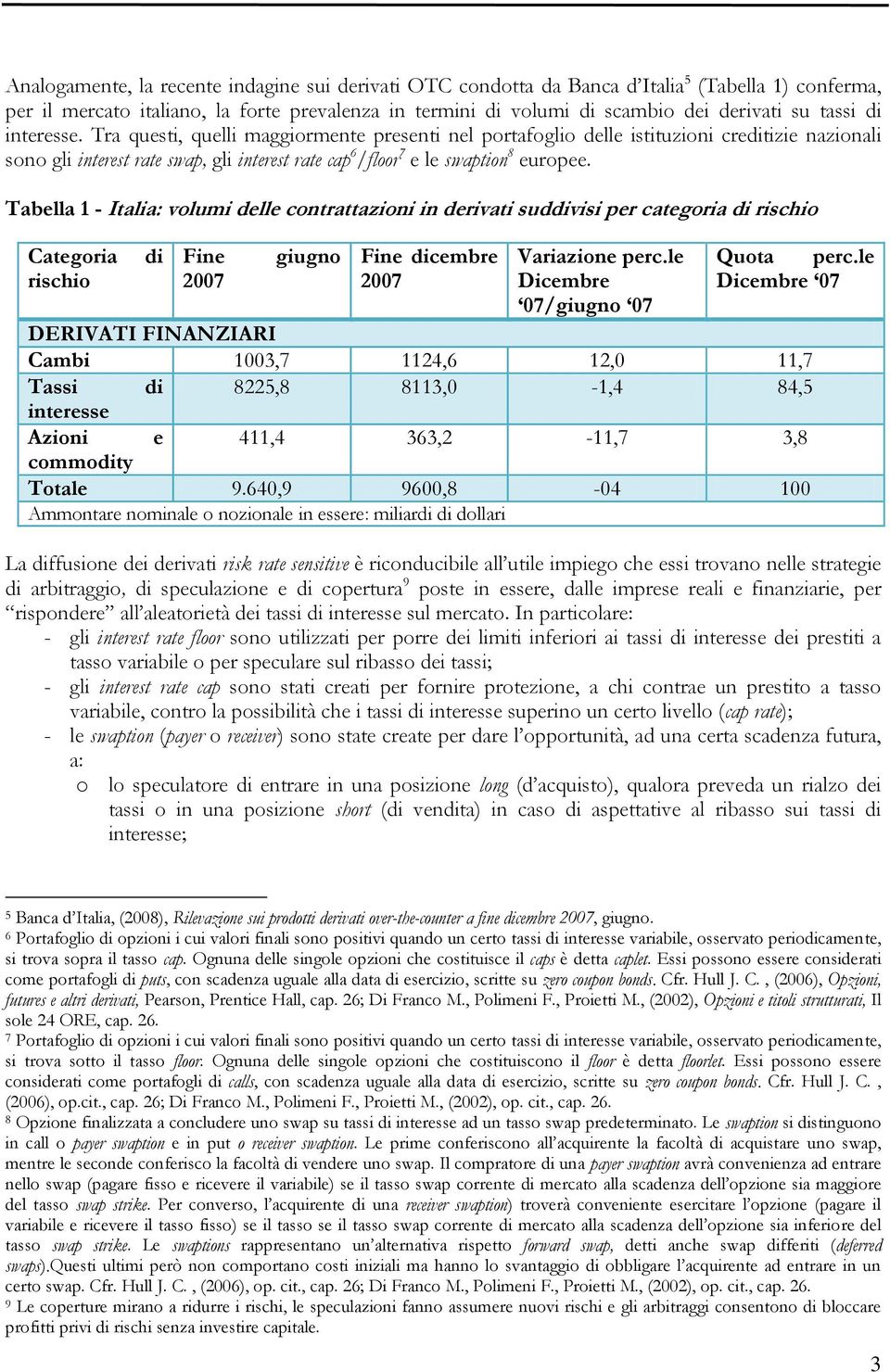 Tra questi, quelli maggiormente presenti nel portafoglio delle istituzioni creditizie nazionali sono gli interest rate swap, gli interest rate cap 6 /floor 7 e le swaption 8 europee.